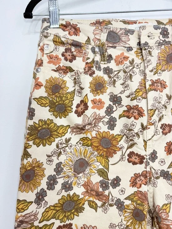 Cleo + Wolf Country Garden Yellow Floral Print High Rise Boot Cut Jeans - Picture 10 of 16